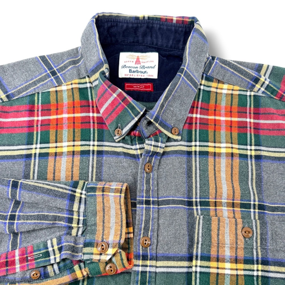 Barbour Beacon Brand Castleford Plaid Flannel Shirt Mens Medium Slim Fit MSH3277